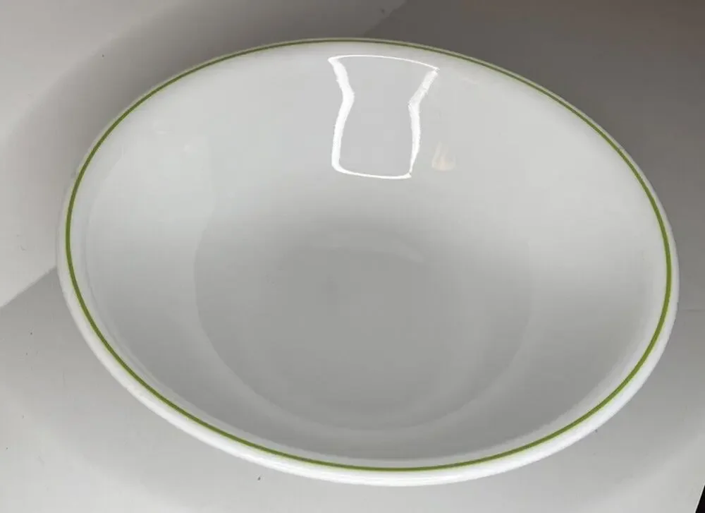 Corelle By Corning 10” Bowl White w/Light Green Stripe Discontinued
